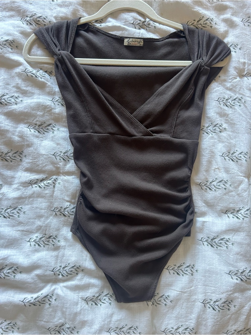 Free People Brown Ribbed Surplice Bodysuit